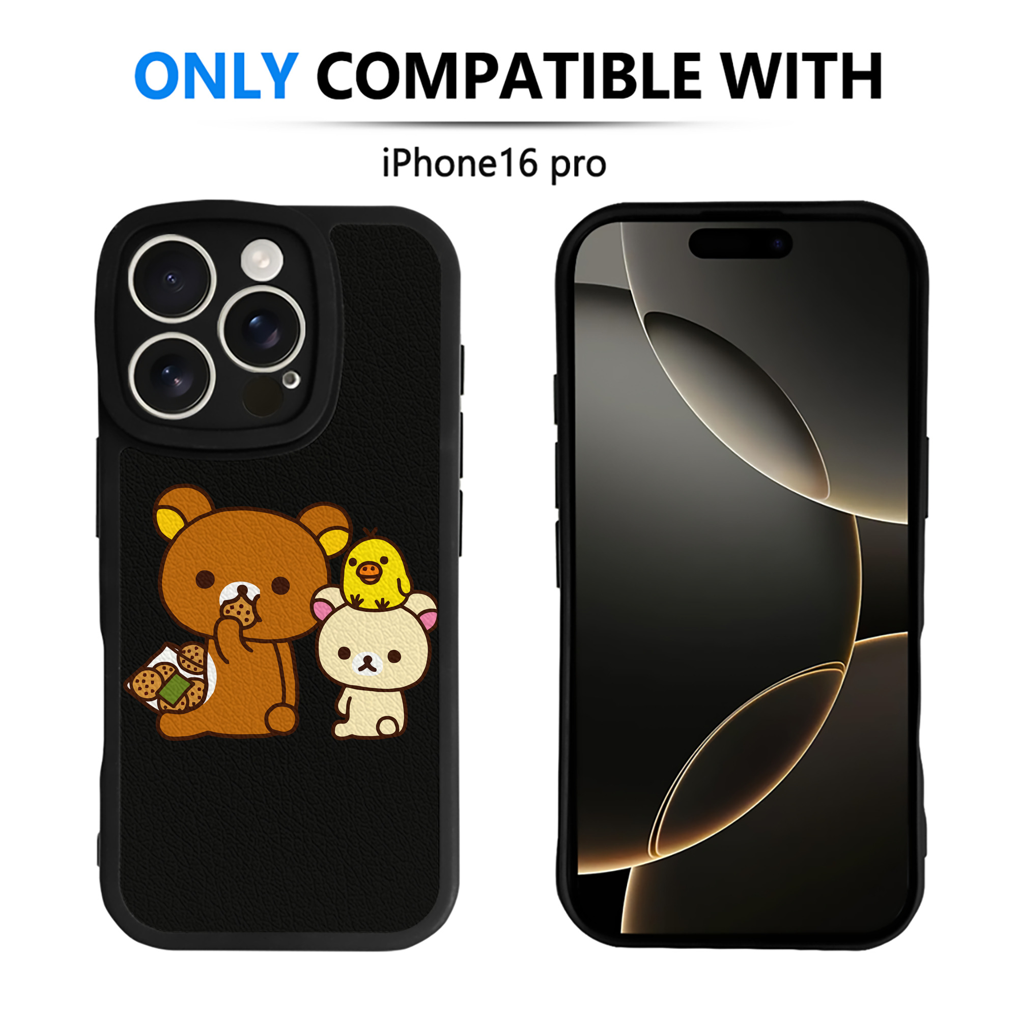（画像用） リラックマ リラックマ キイロイトリ Rilakkuma Korilakkuma Kiiroitori 【iPhone 16シリーズ対応】シリコンスマホケース（レザー調） 材質：シリコン